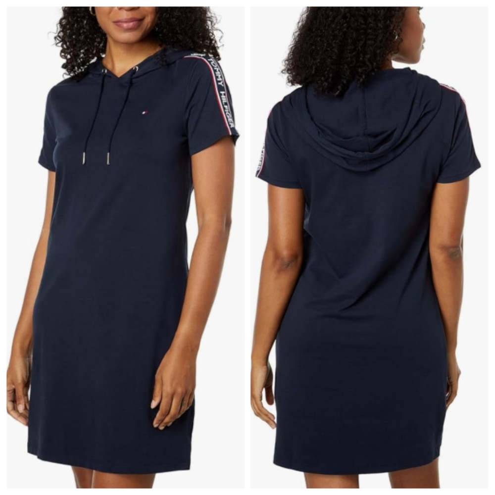 This is a Tommy Hilfiger Women's French Terry Zip Up Hoodie Dress in Sky Captain